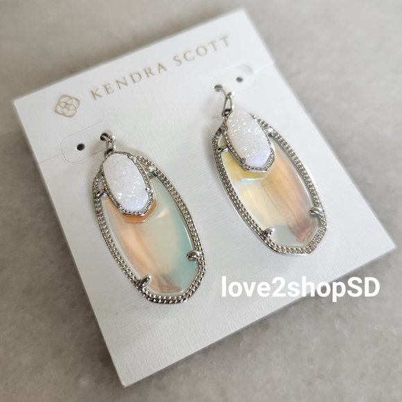 Kendra Scott Emmy silver earrings in gorgeous white iridescent drusy + dichroic - Picture 1 of 3